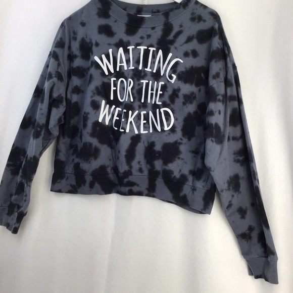Freeze Womens Cropped Sweatshirt Gray Black Tie Dye Waiting For The Weekend XL - Picture 10 of 12